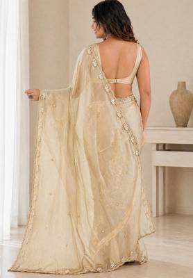 Embroidered saree with scalloped cutwork border & matching blouse 2
