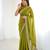 Mehendi green embellished saree with gold fringe border & matching blouse