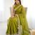 Mehendi green embellished saree with gold fringe border & matching blouse