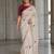 Ivory white embroidered saree with multicolor motifs & magenta blouse