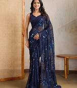 gorgette blue sequence work saree