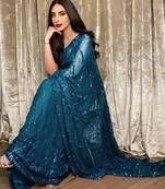 gorgette blue sequence work saree