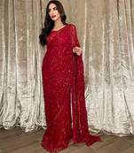gorgette red sequence work saree