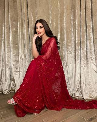 gorgette red sequence work saree 4