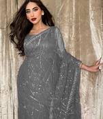 gorgette grey sequence work saree