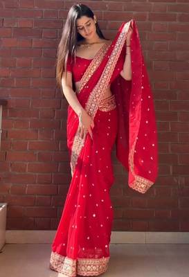 silk blend red sequence work saree 1