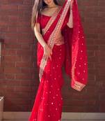 silk blend red sequence work saree
