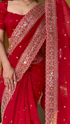 silk blend red sequence work saree 2