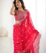 chiffon red sequence work saree