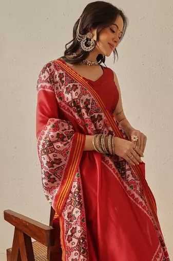 Festive Wear Gala Concept Red Patola Saree with Pallu & Tassels
