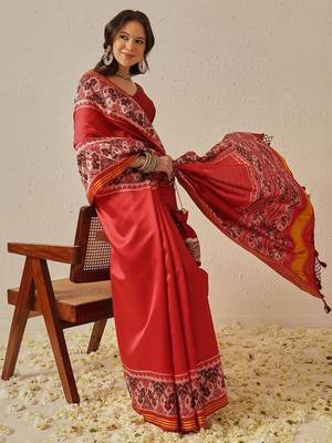 Festive Wear Gala Concept Red Patola Saree with Pallu & Tassels 6