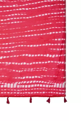 Red Leheriya Printed Cotton Linen Saree With Unstitched Blouse