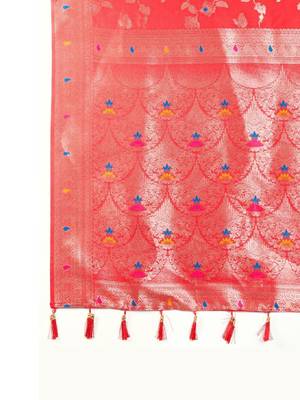Red Woven Design Zari Banarasi Saree With Unstitched blouse 5