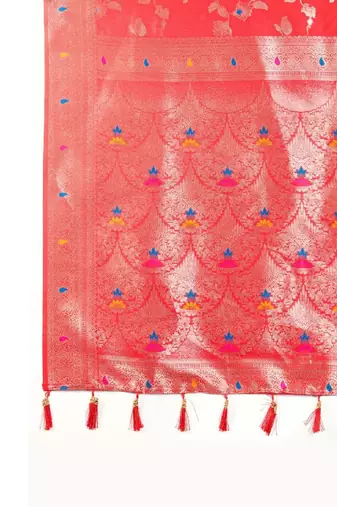 Red Woven Design Zari Banarasi Saree With Unstitched blouse