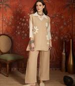 Brown embroidery cotton shirt with pant and koti