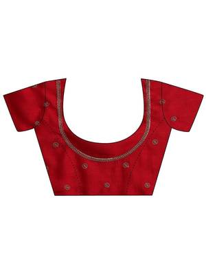 Red Embellished Saree With Unstitched Blouse Piece 7