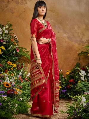 Ethnic Motifs Woven Design Saree with Unstitched Blouse 4
