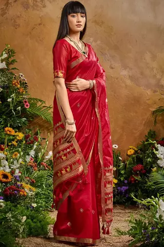Ethnic Motifs Woven Design Saree with Unstitched Blouse