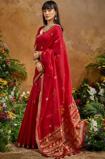 Ethnic Motifs Woven Design Saree with Unstitched Blouse