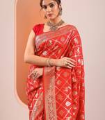 Red Woven Design Saree With Unstitched Blouse Piece