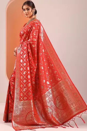 Red Woven Design Saree With Unstitched Blouse Piece