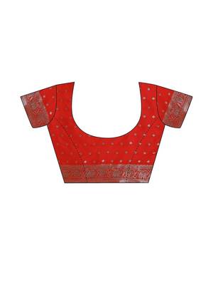 Red Woven Design Saree With Unstitched Blouse Piece 7