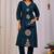Teal blue embroidery cotton kurta with pant