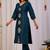 Teal blue embroidery cotton kurta with pant