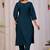 Teal blue embroidery cotton kurta with pant