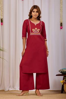 Maroon embroidery cotton kurta with pant 2