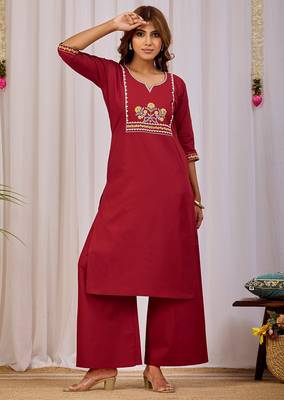 Maroon embroidery cotton kurta with pant 3