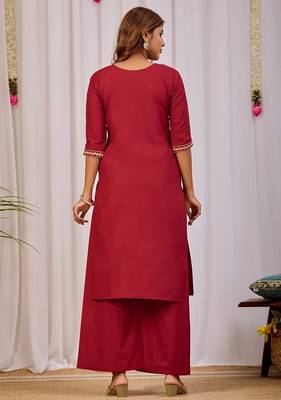 Maroon embroidery cotton kurta with pant 5