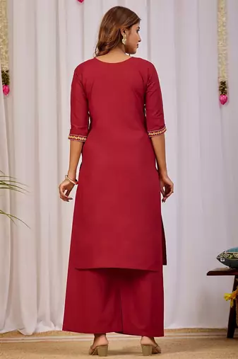 Maroon embroidery cotton kurta with pant