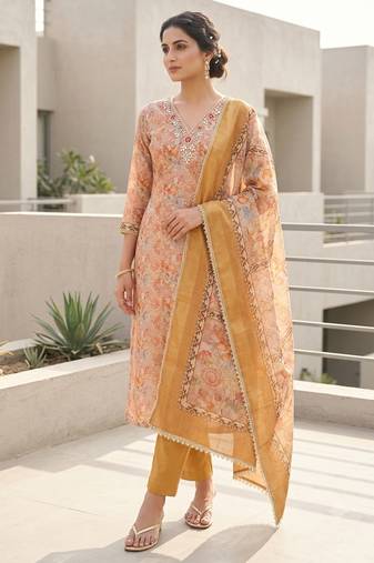 rust summer linen cotton ethnic salwar kameez
