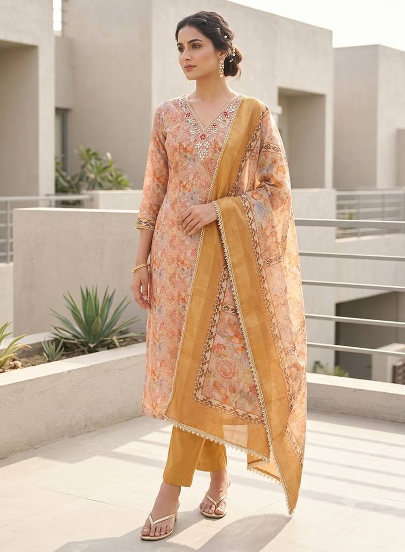 rust summer linen cotton ethnic salwar kameez
