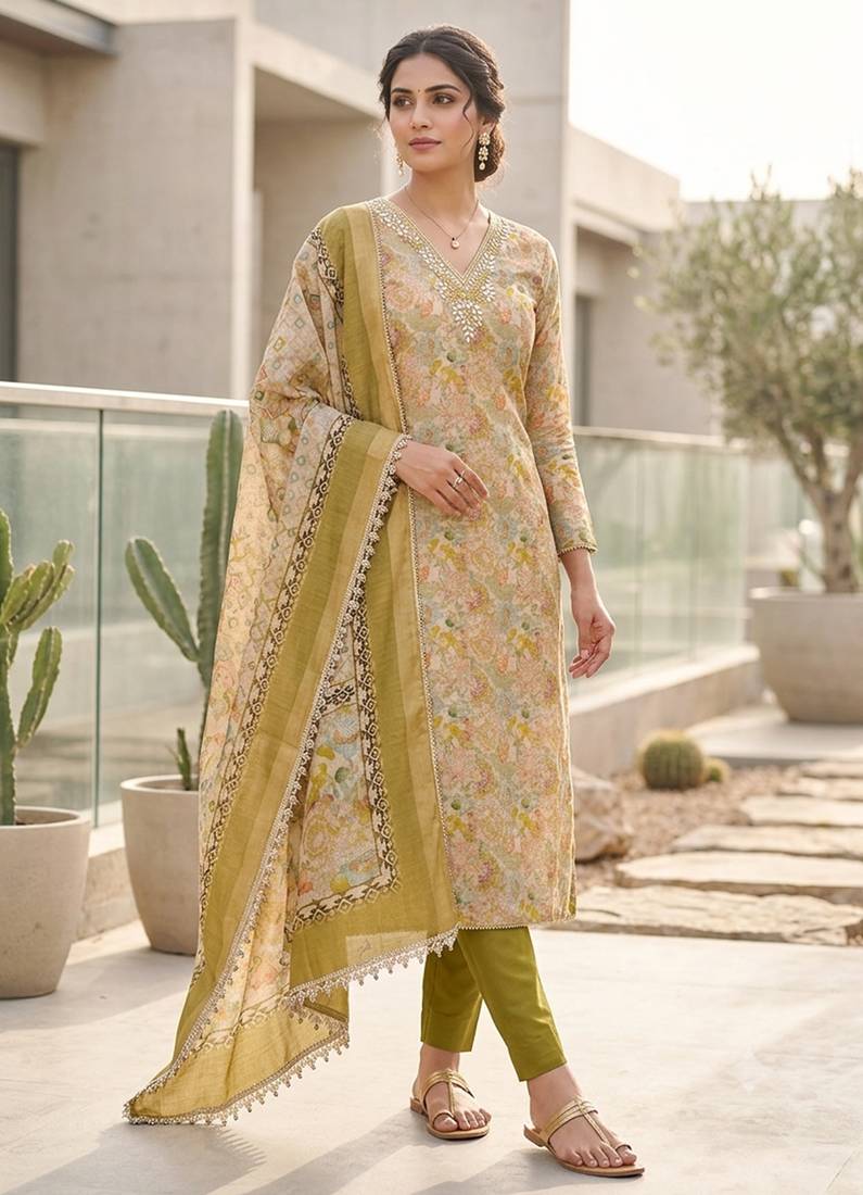 green summer linen cotton ethnic salwar kameez