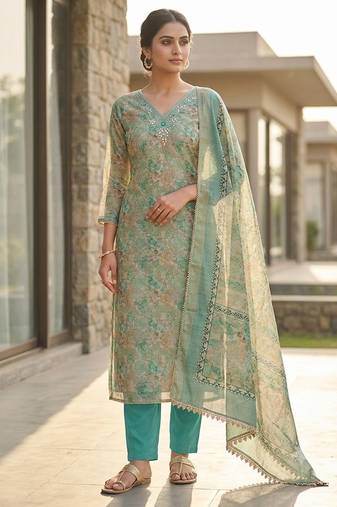 firozi summer linen cotton ethnic salwar kameez