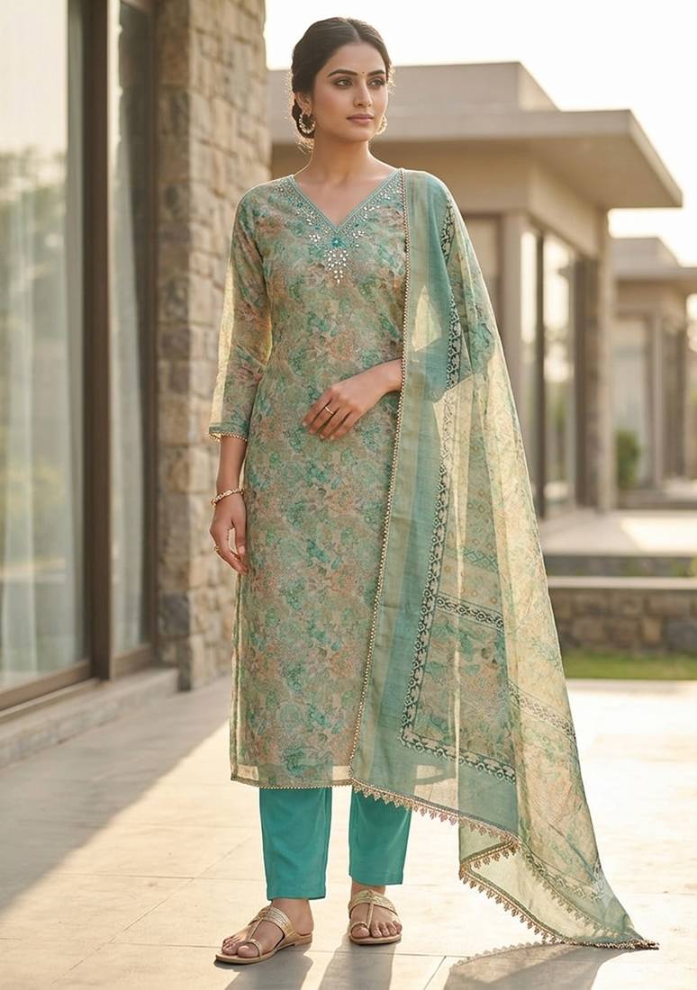 firozi summer linen cotton ethnic salwar kameez