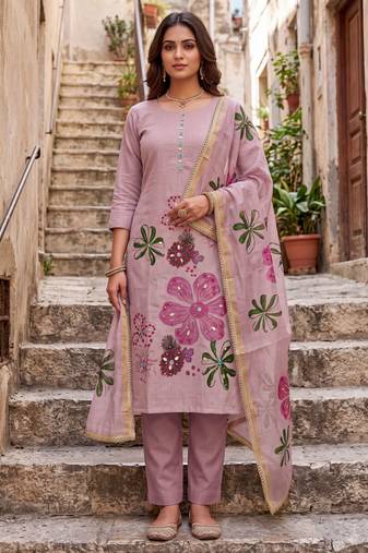 pink ethnic graceful shimmer linen cotton suit for girls