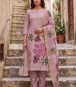 pink ethnic graceful shimmer linen cotton suit for girls