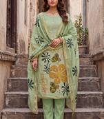 green ethnic graceful shimmer linen cotton suit for girls