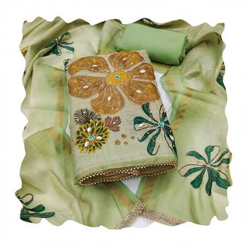 green ethnic graceful shimmer linen cotton suit for girls 2