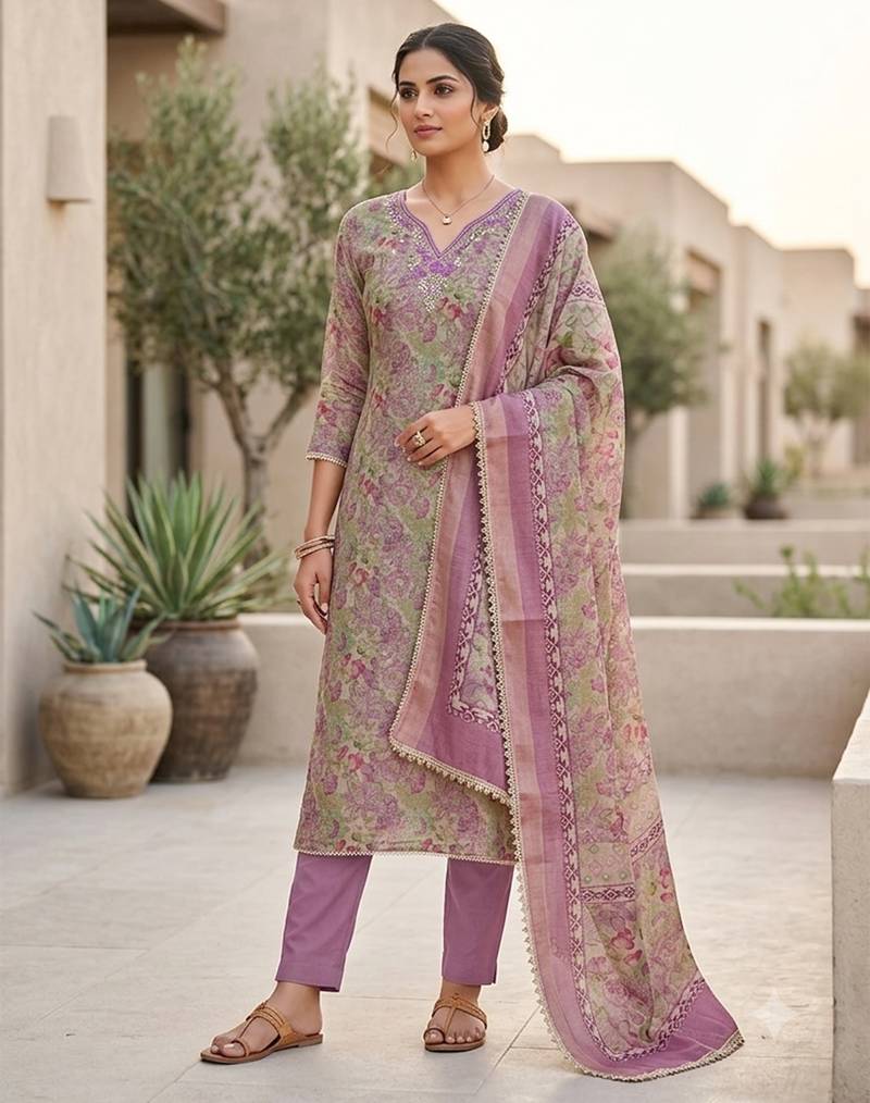 purple summer linen cotton ethnic salwar kameez