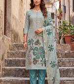 blue ethnic graceful shimmer linen cotton suit for girls