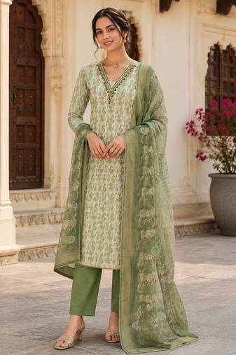 green summer linen cotton ethnic salwar kameez