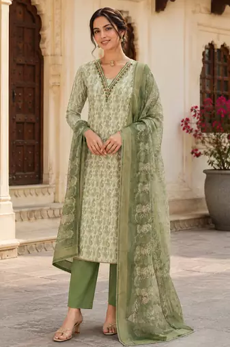 green summer linen cotton ethnic salwar kameez
