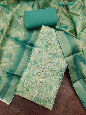 blue ethnic graceful shimmer linen cotton suit for girls 2