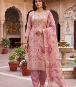 pink ethnic graceful shimmer linen cotton suit for girls