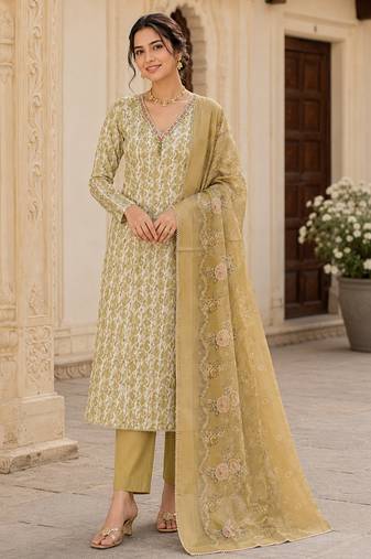 olive summer linen cotton ethnic salwar kameez