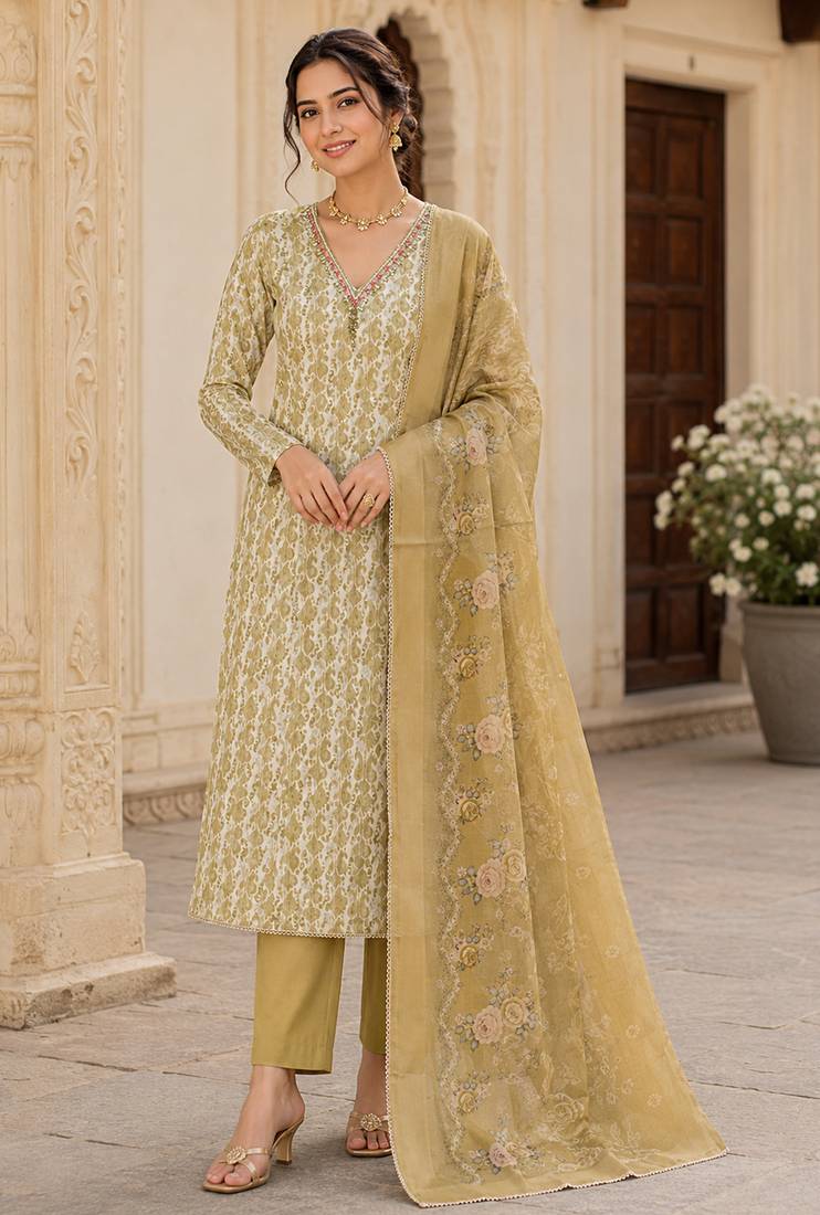 olive summer linen cotton ethnic salwar kameez